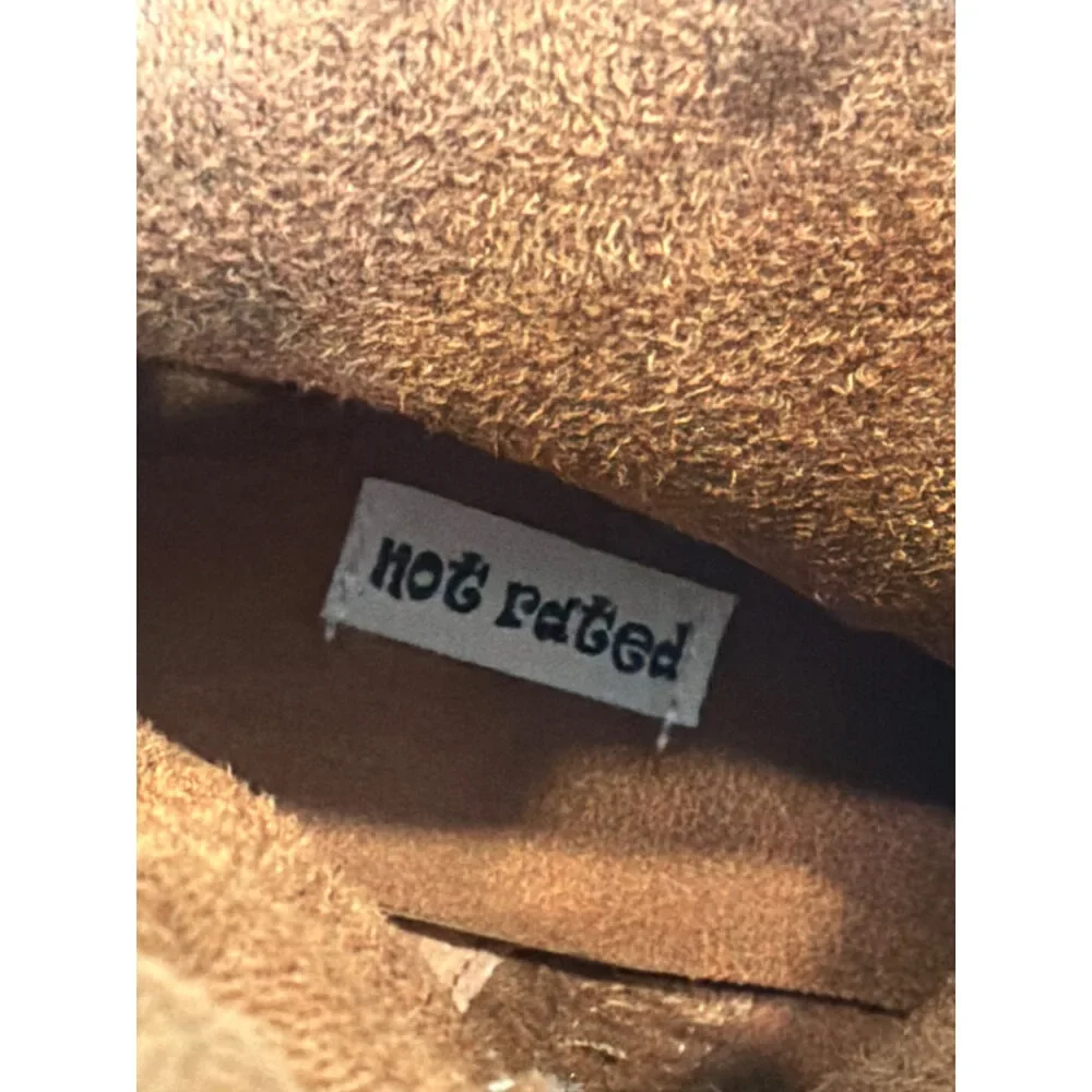 Not Rated Western Beaded Ankle Booties Brown Studded Wedge 10M